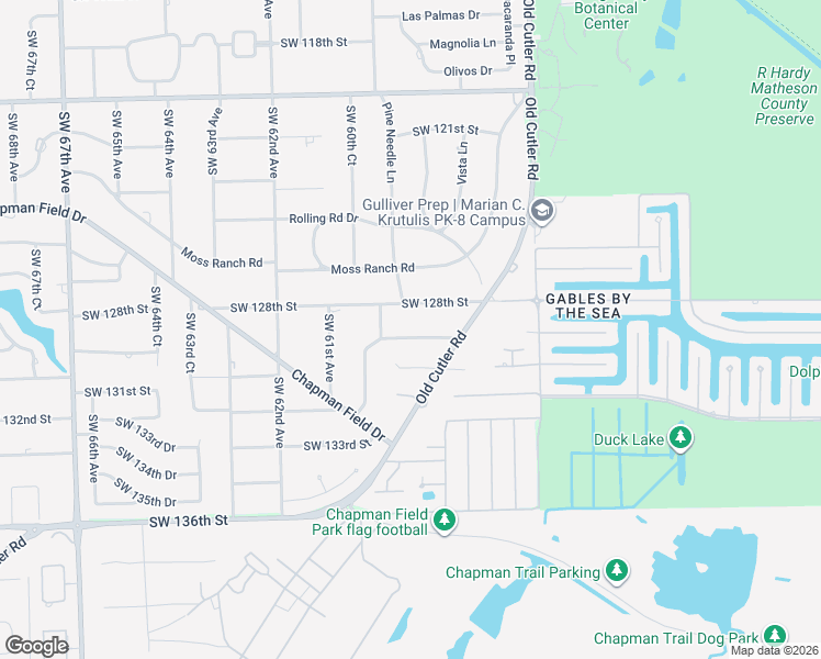 map of restaurants, bars, coffee shops, grocery stores, and more near 5955 Southwest 129th Terrace in Miami