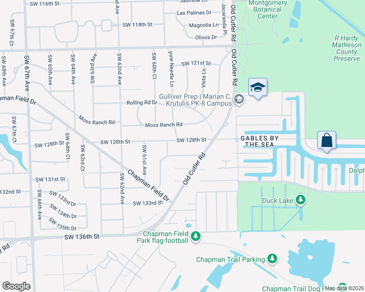 map of restaurants, bars, coffee shops, grocery stores, and more near 5955 SW 129th Terrace in Miami