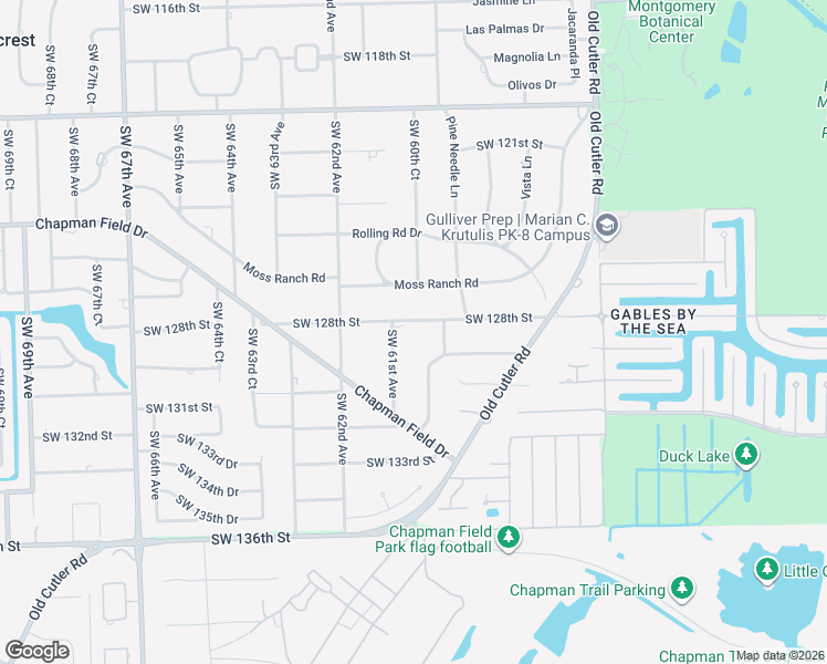 map of restaurants, bars, coffee shops, grocery stores, and more near 12920 Southwest 60th Avenue in Miami