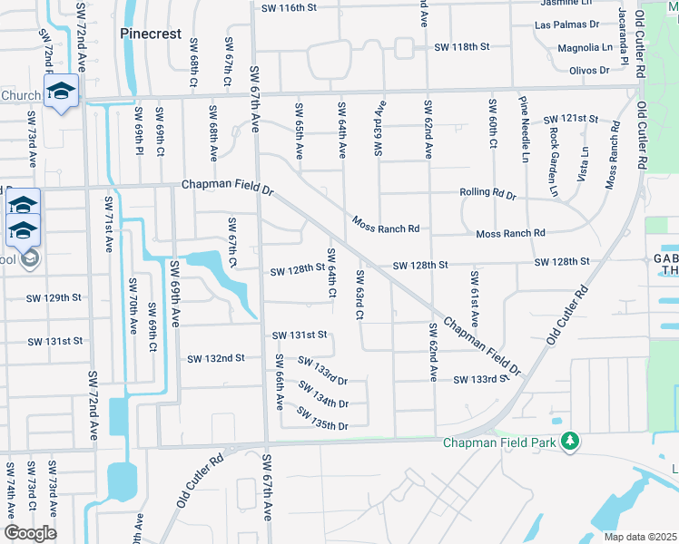 map of restaurants, bars, coffee shops, grocery stores, and more near 12801 Southwest 64th Court in Pinecrest