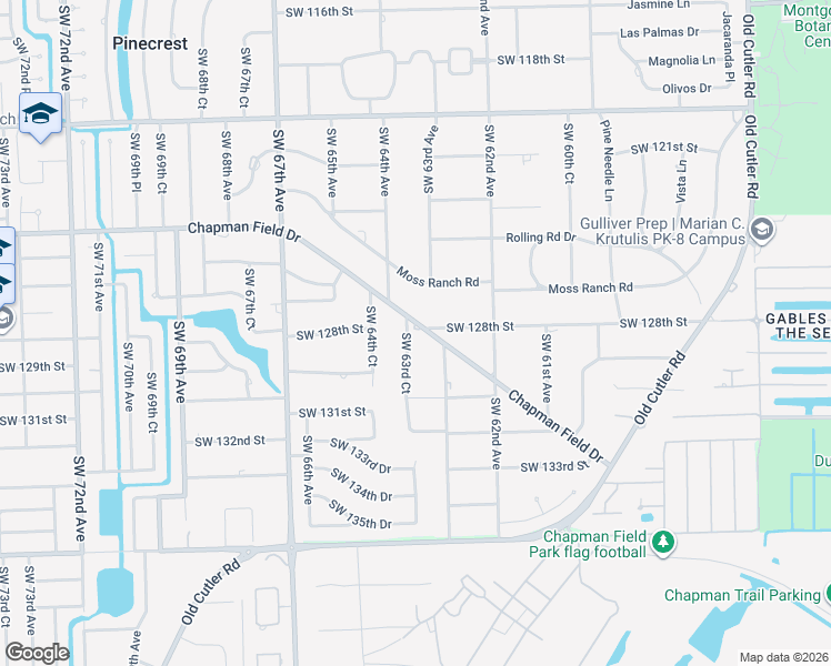 map of restaurants, bars, coffee shops, grocery stores, and more near 12881 Southwest 63rd Court in Miami