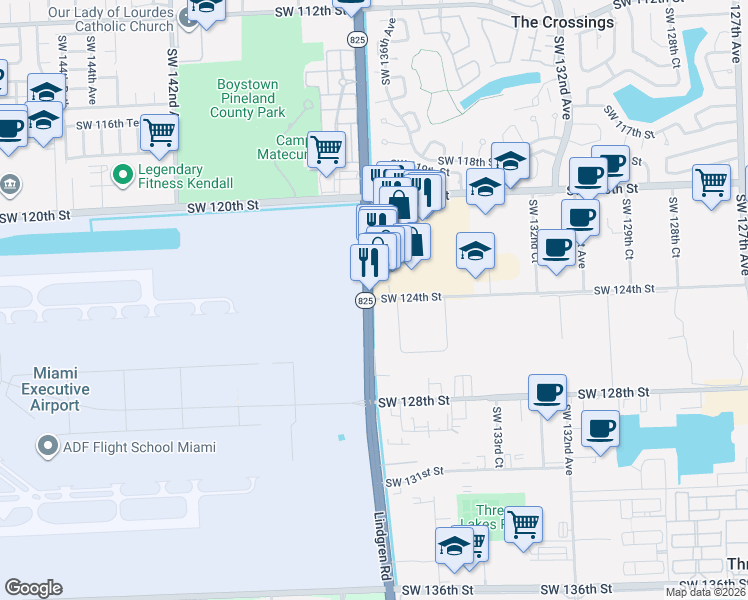 map of restaurants, bars, coffee shops, grocery stores, and more near 12421 Florida 825 in Miami