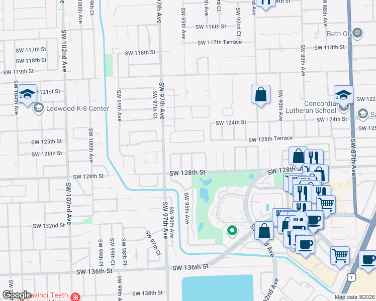 map of restaurants, bars, coffee shops, grocery stores, and more near 9505 Southwest 126th Terrace in Miami