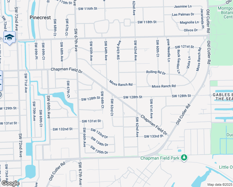 map of restaurants, bars, coffee shops, grocery stores, and more near 6355 Chapman Field Drive in Miami