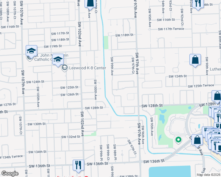 map of restaurants, bars, coffee shops, grocery stores, and more near 12524 Southwest 99th Avenue in Miami