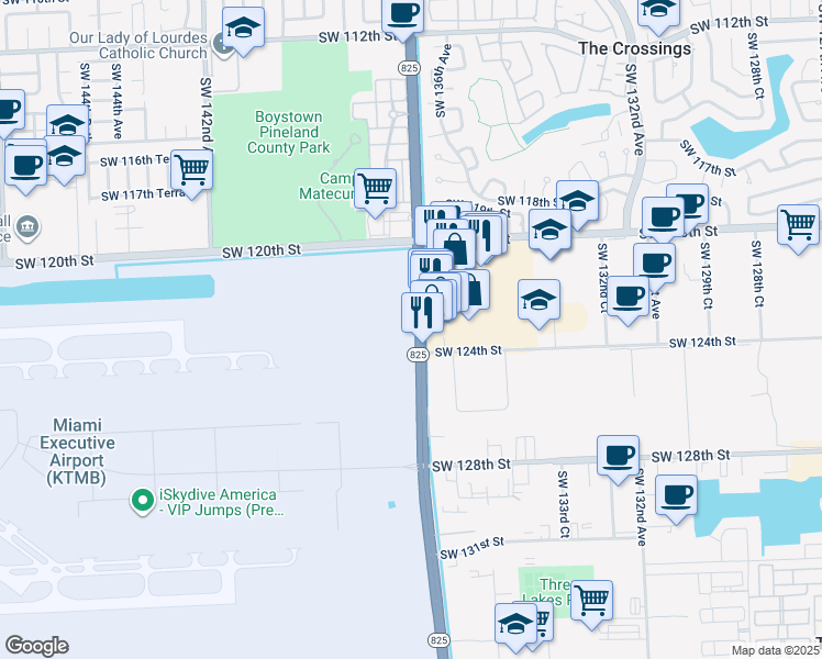 map of restaurants, bars, coffee shops, grocery stores, and more near 12281 Lindgren Road in Miami