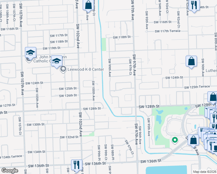map of restaurants, bars, coffee shops, grocery stores, and more near 12524 Southwest 99th Avenue in Miami