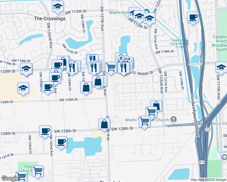 map of restaurants, bars, coffee shops, grocery stores, and more near 12628 Southwest 122nd Street in Miami