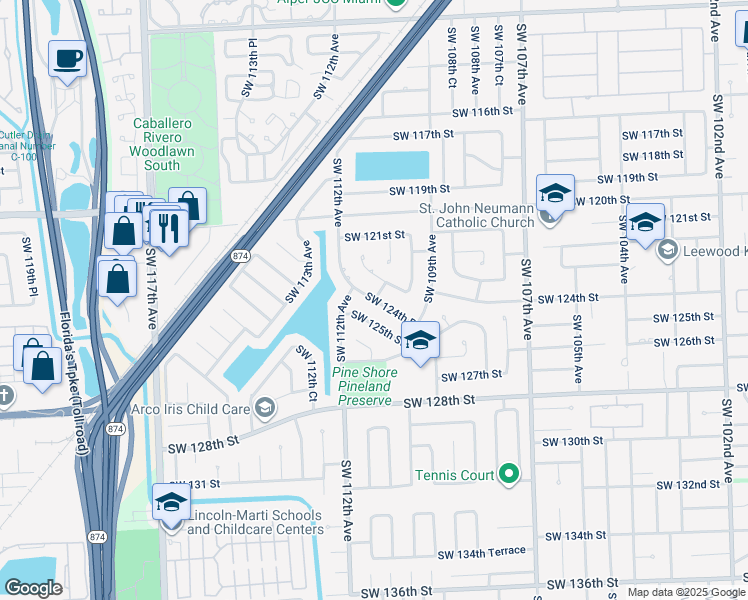 map of restaurants, bars, coffee shops, grocery stores, and more near 14312 Southwest 110th Avenue in Miami