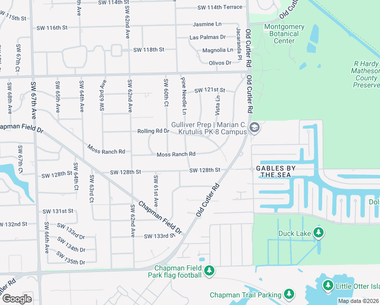 map of restaurants, bars, coffee shops, grocery stores, and more near 12501 Pine Needle Lane in Miami