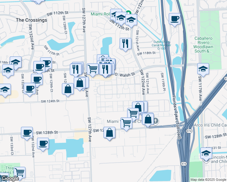 map of restaurants, bars, coffee shops, grocery stores, and more near 12220 SW 123rd Passage in Miami