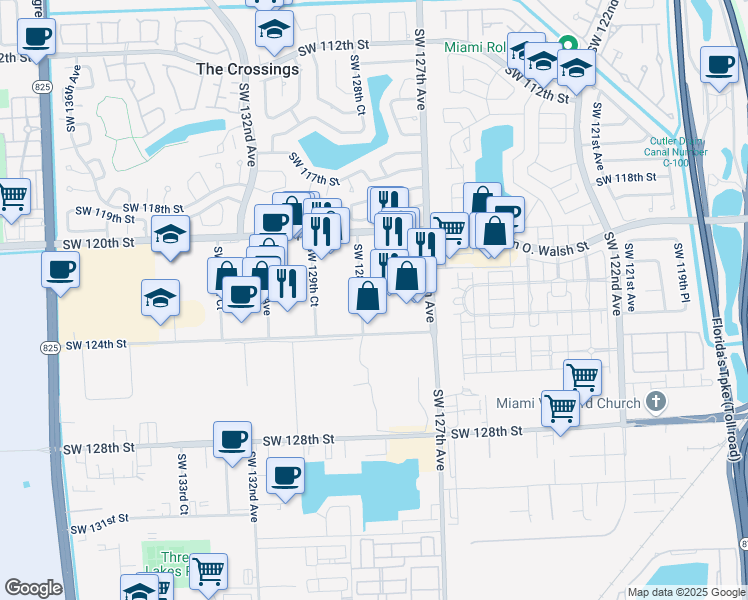 map of restaurants, bars, coffee shops, grocery stores, and more near 12201 Southwest 128th Court in Miami