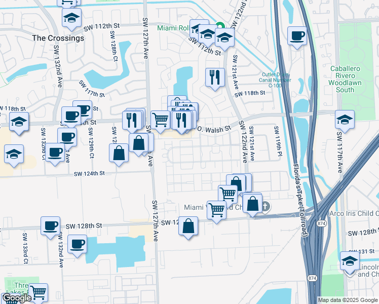 map of restaurants, bars, coffee shops, grocery stores, and more near 12220 Southwest 123rd Pass in Miami