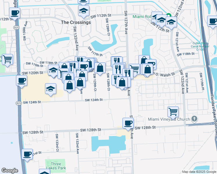 map of restaurants, bars, coffee shops, grocery stores, and more near 12240 Southwest 128th Court in Miami