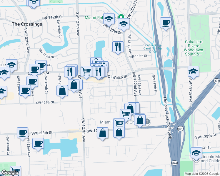 map of restaurants, bars, coffee shops, grocery stores, and more near 12220 Southwest 123rd Pass in Miami