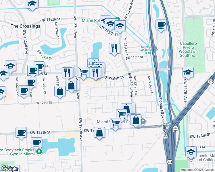 map of restaurants, bars, coffee shops, grocery stores, and more near 12220 Southwest 123rd Pass in Miami