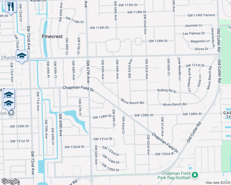 map of restaurants, bars, coffee shops, grocery stores, and more near 12370 Southwest 64th Avenue in Miami