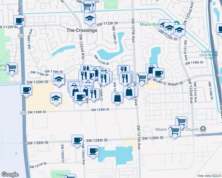 map of restaurants, bars, coffee shops, grocery stores, and more near 12002 Southwest 128th Court in Miami