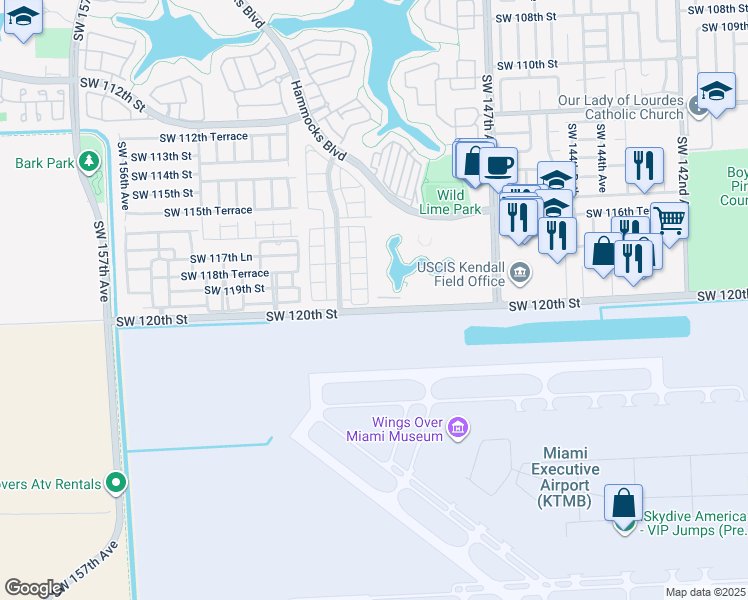 map of restaurants, bars, coffee shops, grocery stores, and more near 11957 Southwest 150th Place in Miami