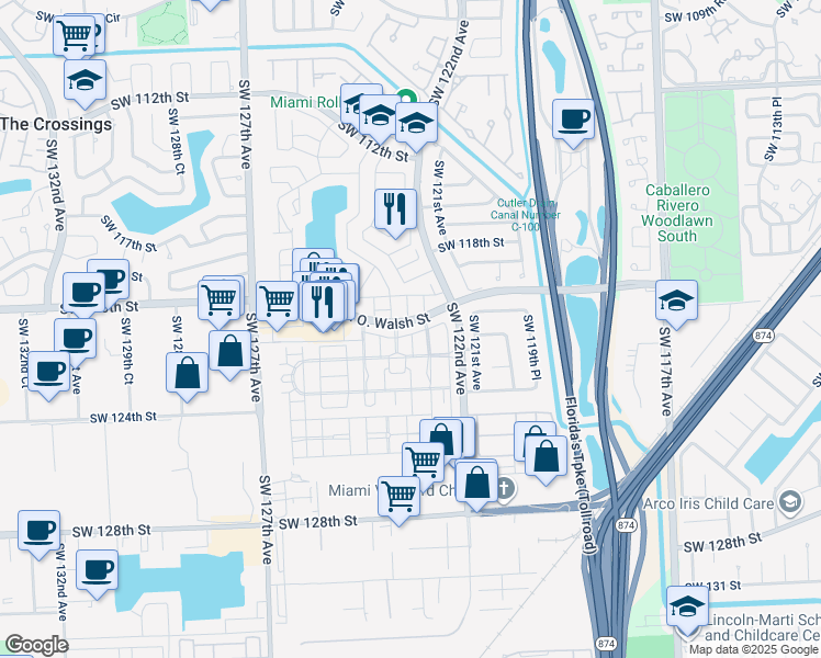 map of restaurants, bars, coffee shops, grocery stores, and more near 12035 Southwest 123rd Court in Miami
