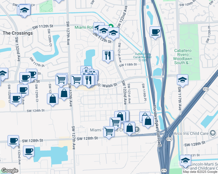 map of restaurants, bars, coffee shops, grocery stores, and more near 12035 Southwest 123rd Court in Miami