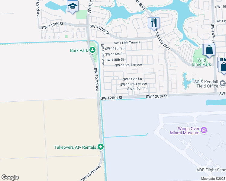 map of restaurants, bars, coffee shops, grocery stores, and more near 11903 Southwest 155th Court in Miami