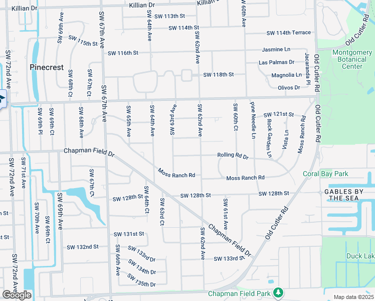 map of restaurants, bars, coffee shops, grocery stores, and more near 6235 Rolling Road Drive in Pinecrest
