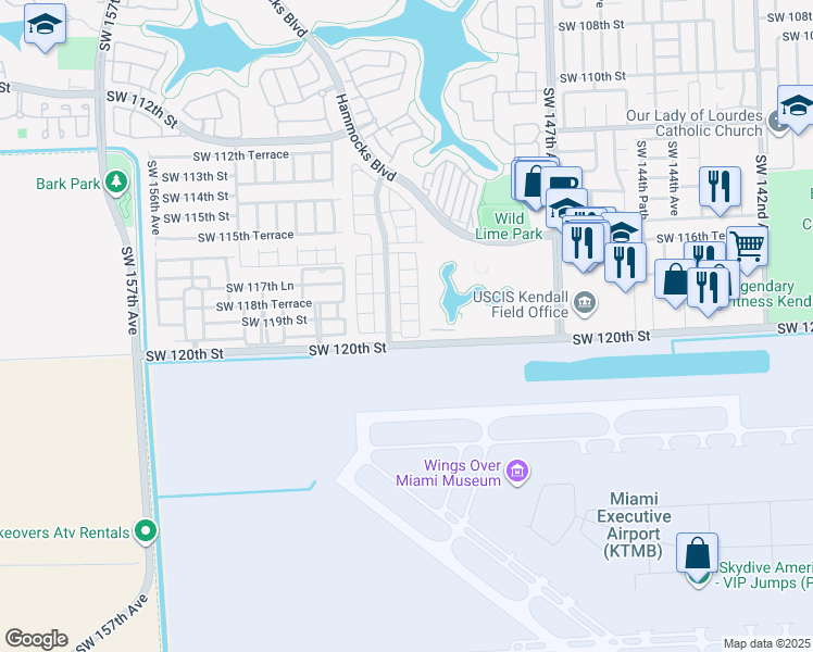 map of restaurants, bars, coffee shops, grocery stores, and more near 11957 Southwest 150th Place in Miami