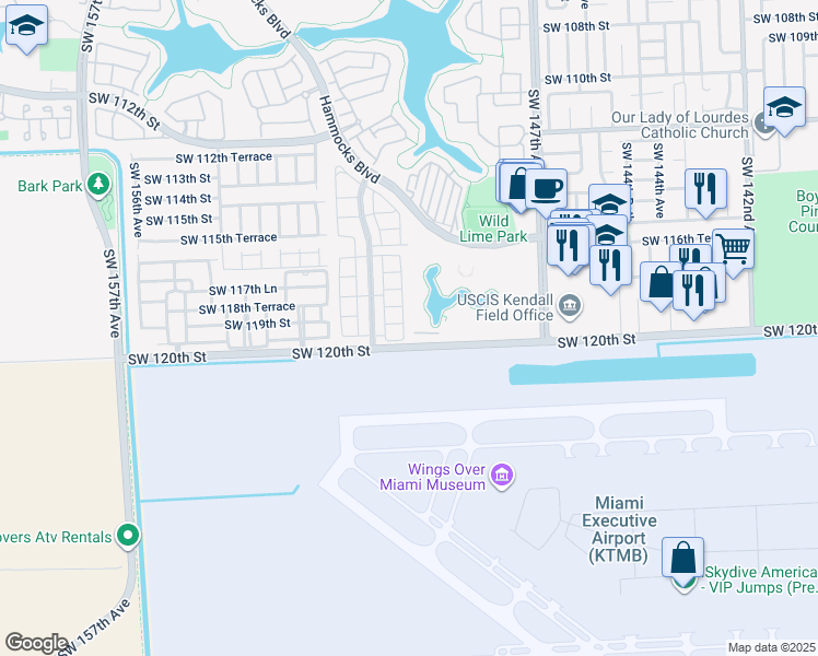 map of restaurants, bars, coffee shops, grocery stores, and more near 11957 Southwest 150th Place in Miami