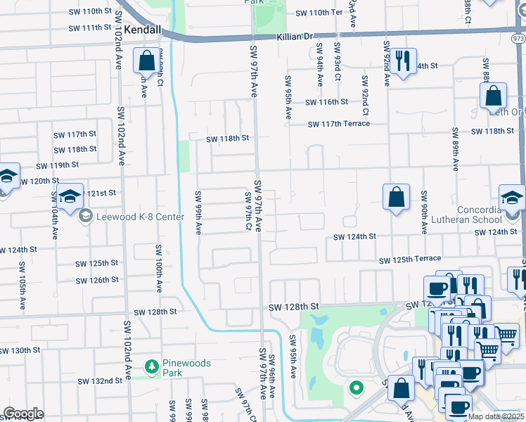 map of restaurants, bars, coffee shops, grocery stores, and more near 9661 Southwest 123rd Street in Miami