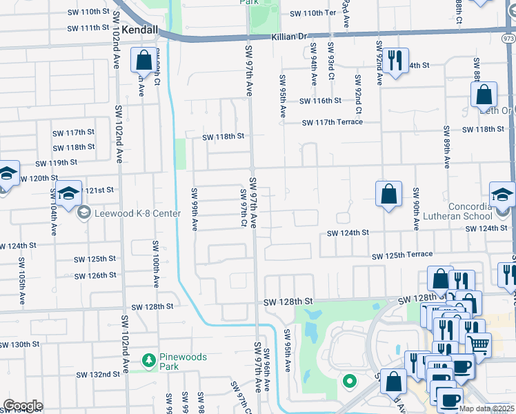 map of restaurants, bars, coffee shops, grocery stores, and more near 9661 Southwest 123rd Street in Miami