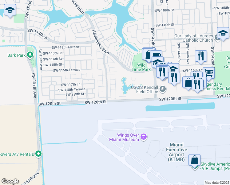 map of restaurants, bars, coffee shops, grocery stores, and more near 11957 Southwest 150th Place in Miami
