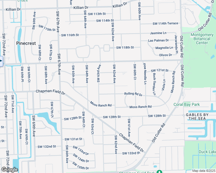 map of restaurants, bars, coffee shops, grocery stores, and more near 6235 Rolling Road Drive in Pinecrest