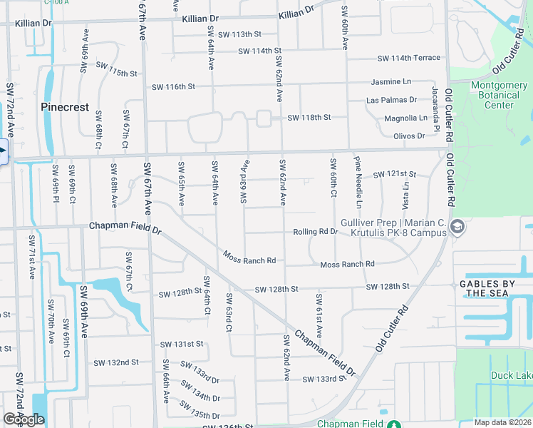 map of restaurants, bars, coffee shops, grocery stores, and more near 6235 Rolling Road Drive in Pinecrest