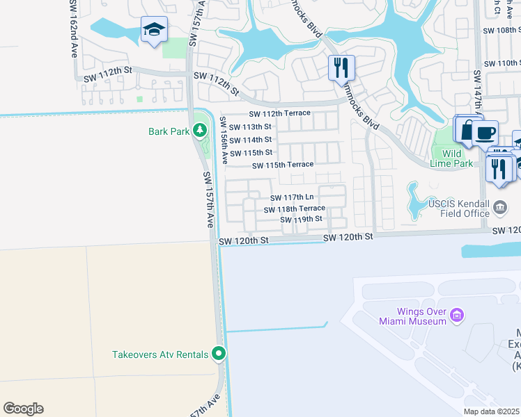 map of restaurants, bars, coffee shops, grocery stores, and more near 11903 Southwest 155th Court in Miami