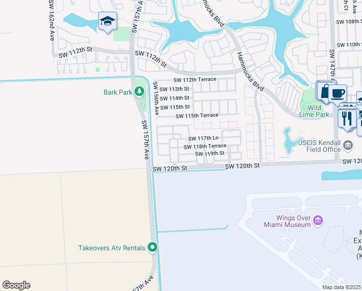 map of restaurants, bars, coffee shops, grocery stores, and more near 11903 Southwest 155th Court in Miami