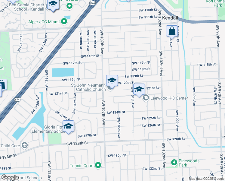 map of restaurants, bars, coffee shops, grocery stores, and more near 12115 Southwest 107th Avenue in Miami