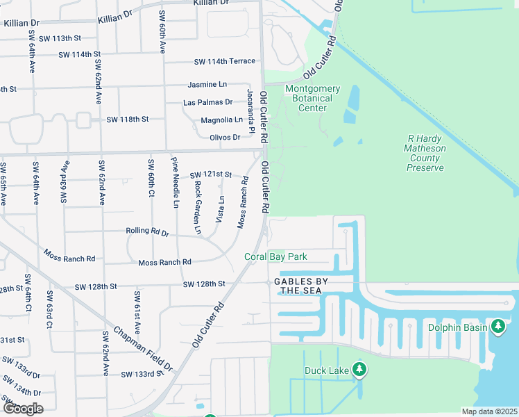 map of restaurants, bars, coffee shops, grocery stores, and more near 12300 Old Cutler Road in Miami