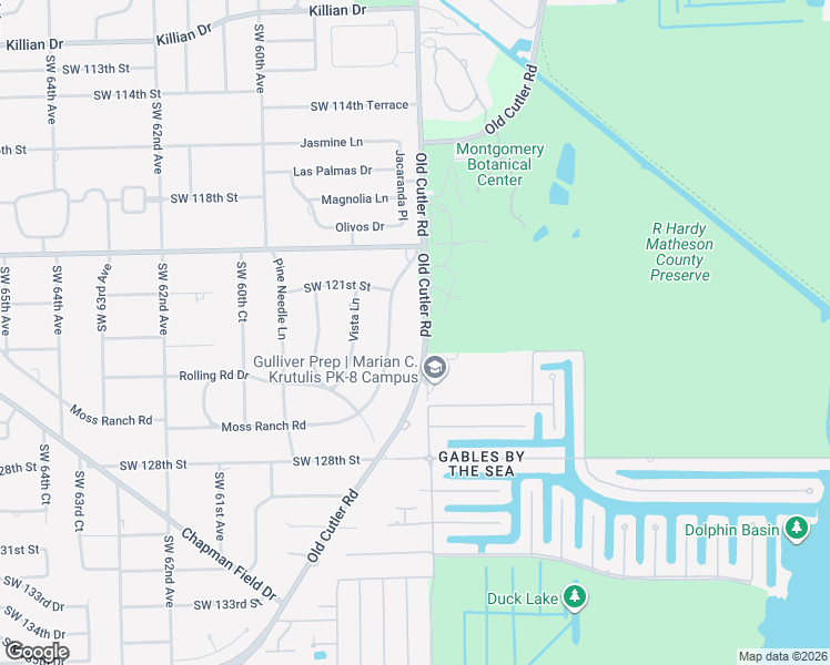 map of restaurants, bars, coffee shops, grocery stores, and more near 12200 Old Cutler Road in Miami