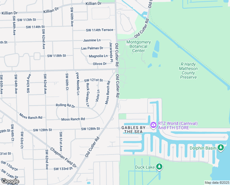 map of restaurants, bars, coffee shops, grocery stores, and more near 12200 Old Cutler Road in Miami