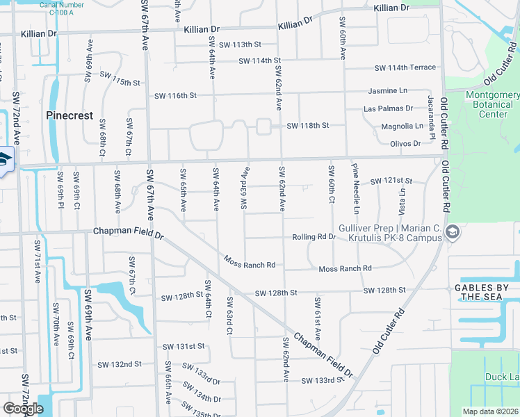 map of restaurants, bars, coffee shops, grocery stores, and more near 6225 Southwest 123rd Terrace in Miami