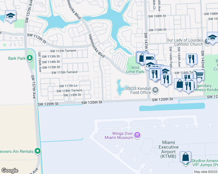 map of restaurants, bars, coffee shops, grocery stores, and more near 11765 Southwest 150th Place in Miami