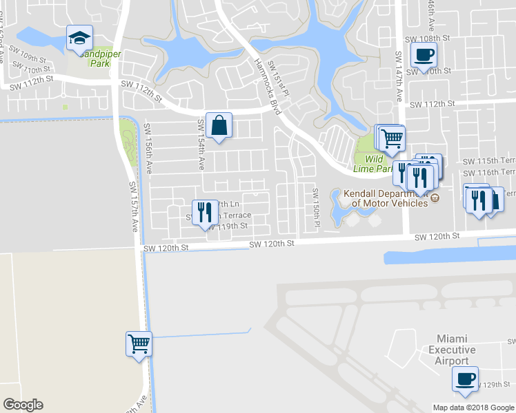 map of restaurants, bars, coffee shops, grocery stores, and more near 15242 Southwest 117th Lane in Miami