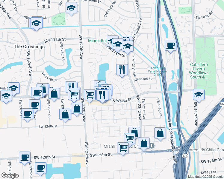 map of restaurants, bars, coffee shops, grocery stores, and more near 11900 SW 123rd Pl in Miami