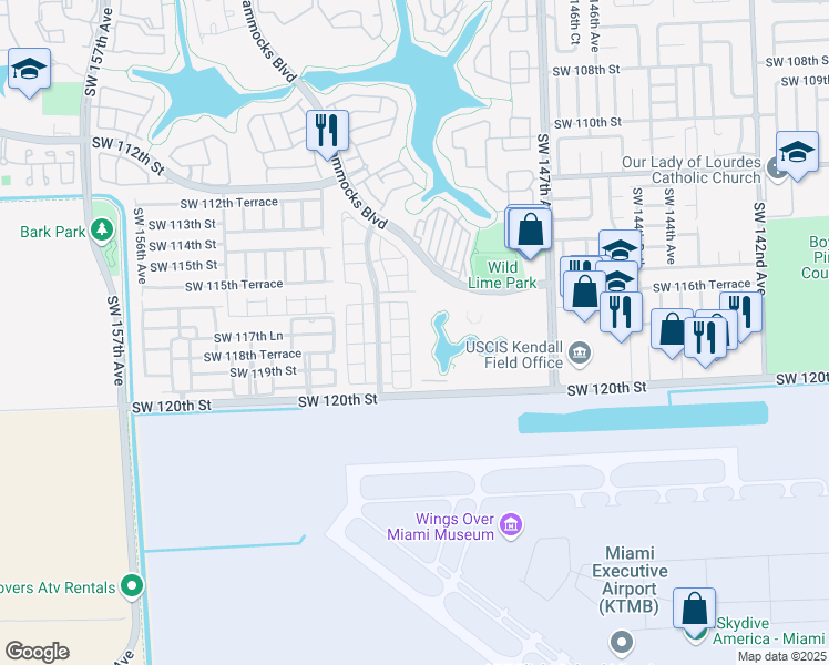 map of restaurants, bars, coffee shops, grocery stores, and more near 11765 Southwest 150th Place in Miami