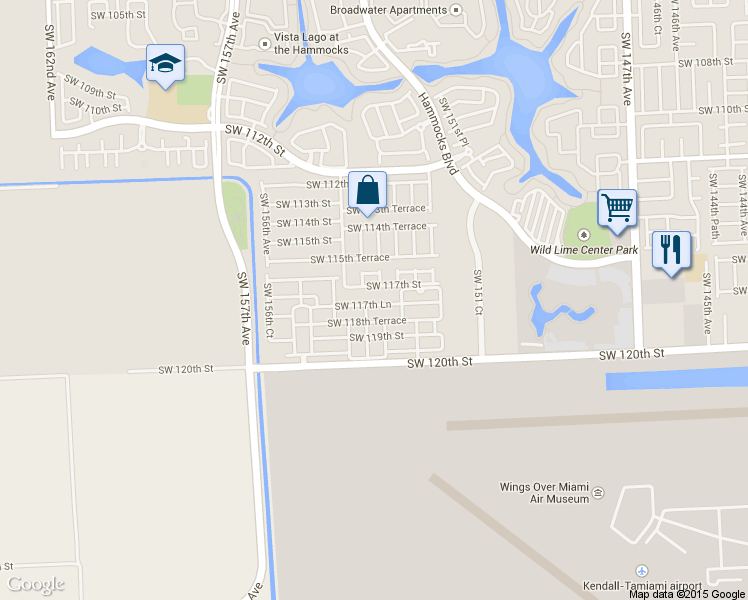 map of restaurants, bars, coffee shops, grocery stores, and more near 15341 Southwest 117th Lane in Miami