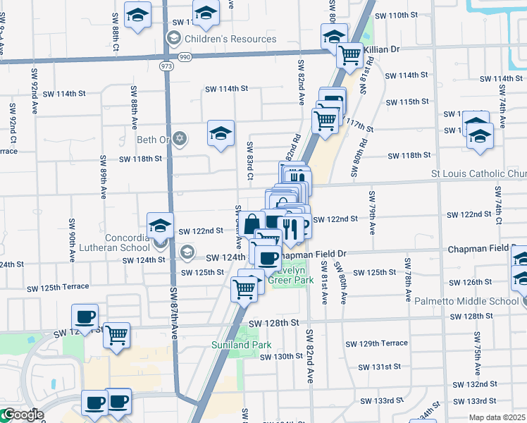 map of restaurants, bars, coffee shops, grocery stores, and more near in Kendall
