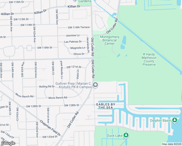 map of restaurants, bars, coffee shops, grocery stores, and more near 12200 Old Cutler Road in Miami