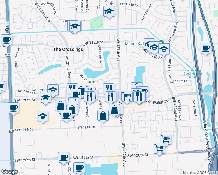 map of restaurants, bars, coffee shops, grocery stores, and more near 12800 Southwest 119th Street in Miami