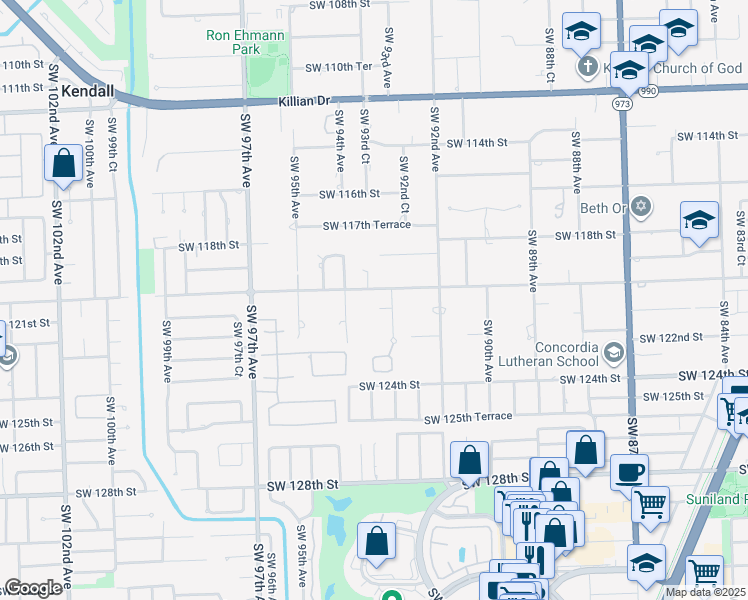 map of restaurants, bars, coffee shops, grocery stores, and more near 12101 Southwest 94th Avenue in Miami